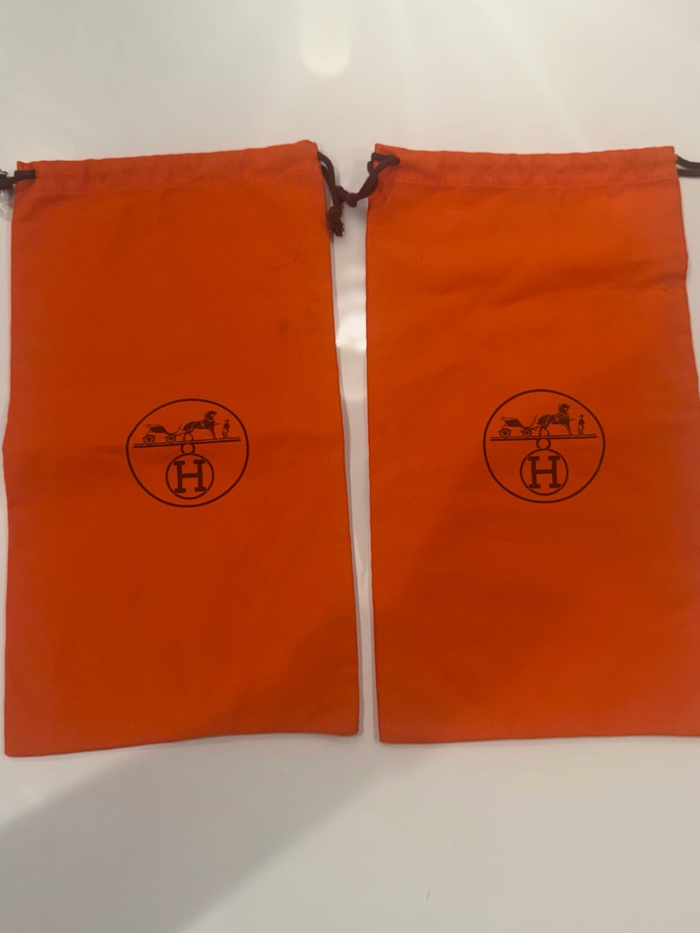 Hermes Orange Drawstring Dust Bag Pair with Logo